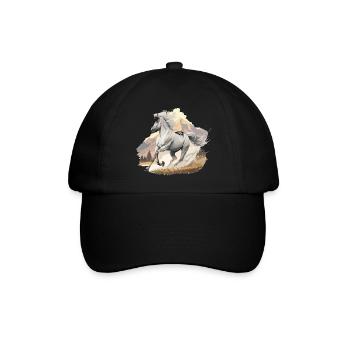 Hoch springendes Pferd in Berglandschaft - Baseballkappe - Schwarz/Schwarz - Vorne
