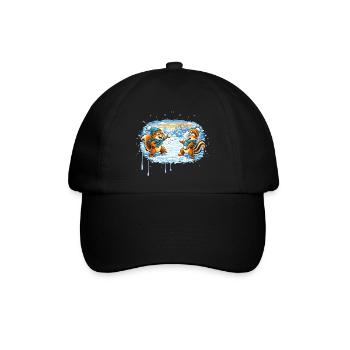 Lustige Schneeballschlacht mit Streifenhörnchen  - Baseballkappe - Schwarz/Schwarz - Vorne