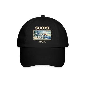 Finnland Oulu Vintage Reisemarke - Baseballkappe - Schwarz/Schwarz - Vorne