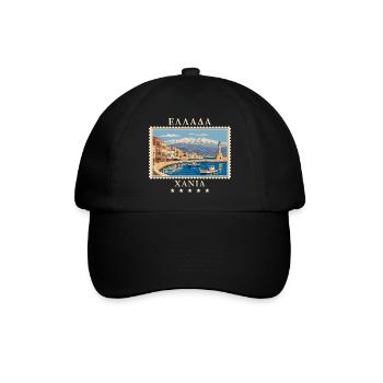 Griechenland Chania Vintage Reisemarke - Baseballkappe - Schwarz/Schwarz - Vorne