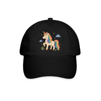 Zauberhaftes Einhorn mit Regenbogenmähne - Baseballkappe - Schwarz/Schwarz - Vorne