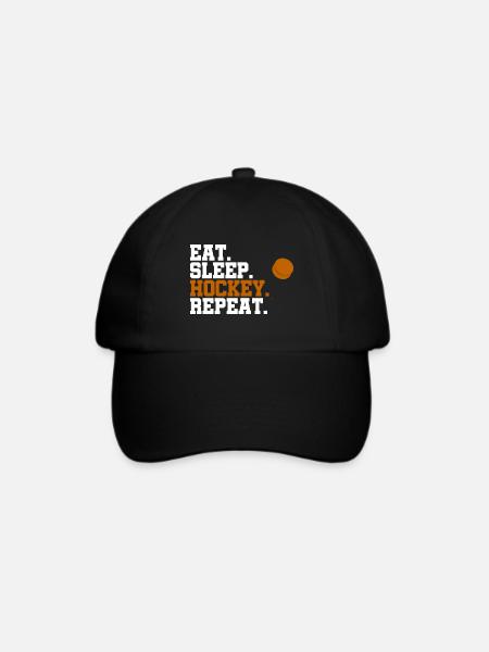 Eat Sleep Hockey Repeat Geschenk Puck - Baseballkappe - Schwarz/Schwarz