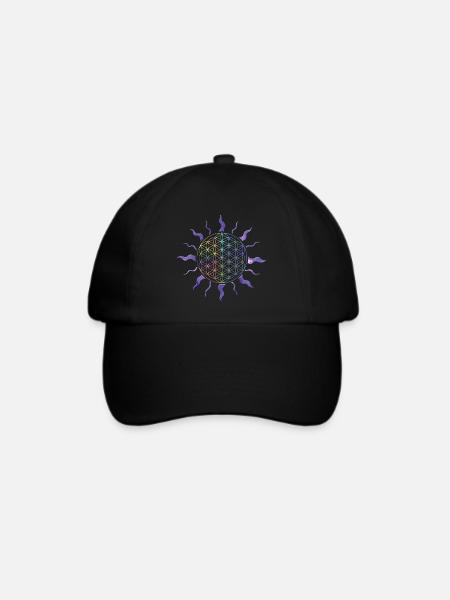 Blume des Lebens Sonne Mandala Regenbogen - Baseballkappe - Schwarz/Schwarz