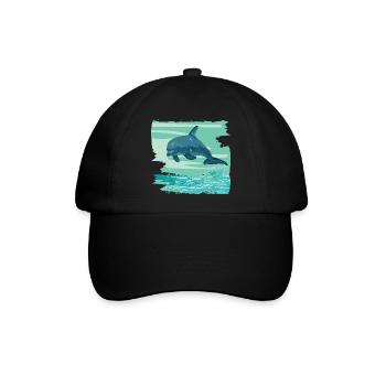 Delfin Tümmler Meeressäuger springt aus dem Meer - Baseballkappe - Schwarz/Schwarz - Vorne