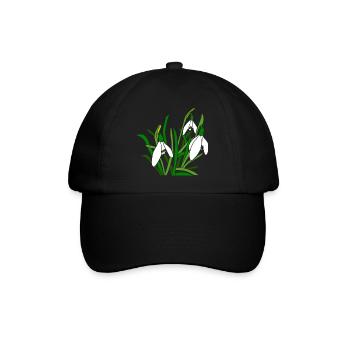 Schneeglöckchen, Blumen, Blüten, floral, Frühjahr - Baseballkappe - Schwarz/Schwarz - Vorne