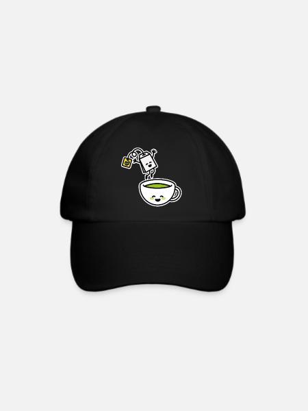 Lustige Matcha Grüner Tee Kawaii Cartoon Teetasse - Baseballkappe - Schwarz/Schwarz