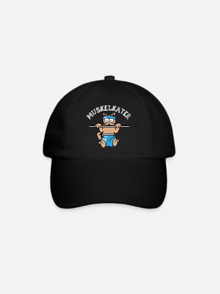Muskelkater Klimmzüge lustig Katze Kater Symbol - Baseballkappe - Schwarz/Schwarz