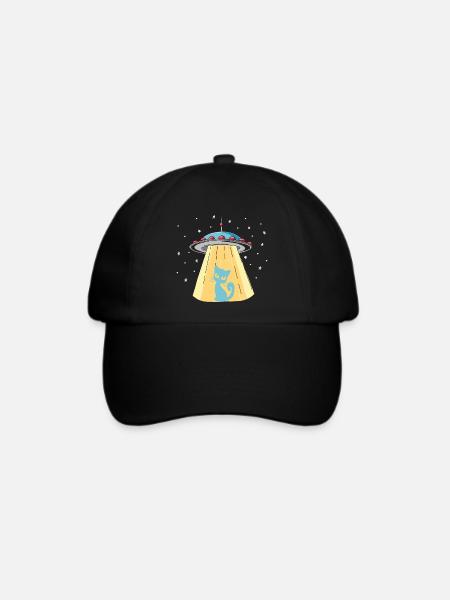 Humorvoller UFO-Katzen-Print - Baseballkappe - Schwarz/Schwarz