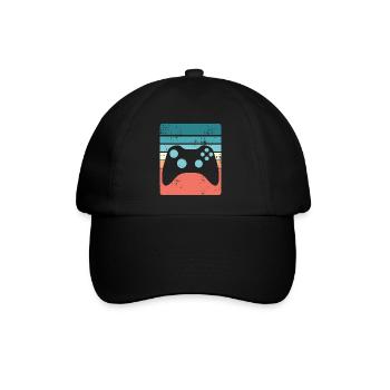 Vintage Gaming Geek Sonnenuntergang Gamer Geschenk - Baseballkappe - Schwarz/Schwarz - Vorne