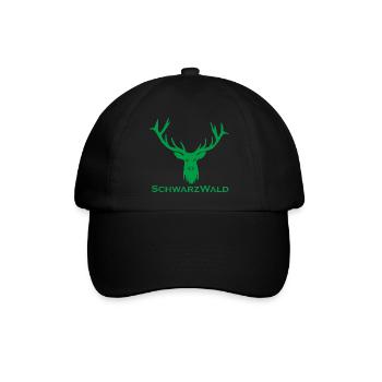 Schwarzwald Hirsch - Uni grün - Baseballkappe - Schwarz/Schwarz - Vorne