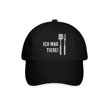 Ich Mag Tiere! (Grillbesteck / White) - Baseballkappe - Schwarz/Schwarz - Vorne