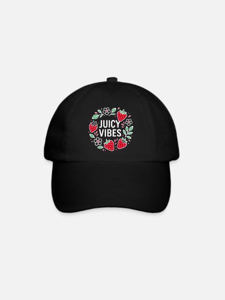 Juicy Vibes - Sommerdesign mit Erdbeeren - Baseballkappe - Schwarz/Schwarz