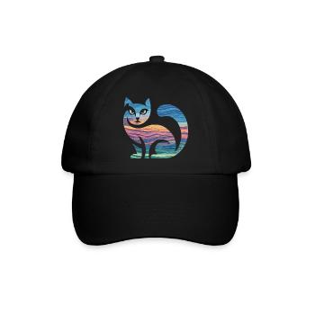  Bunte Katze Silhouette Mit Sonnenuntergang Und - Baseballkappe - Schwarz/Schwarz - Vorne