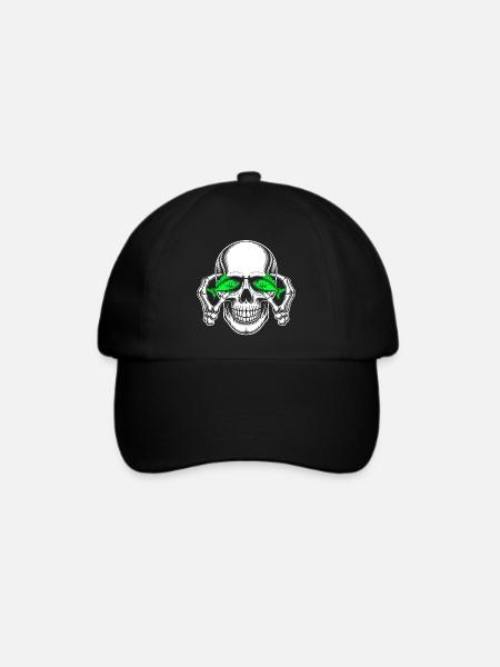 Schädel mit grünen Fischaugen - Baseballkappe - Schwarz/Schwarz