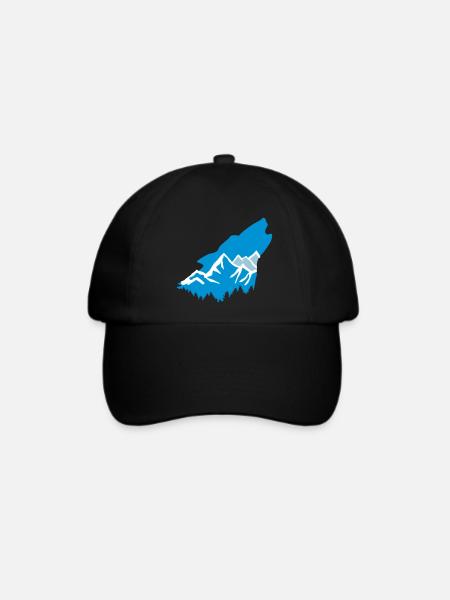 Wolf und Berge - Baseballkappe - Schwarz/Schwarz
