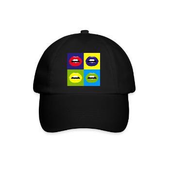 Pop Art / Comic: Kussmund, Lippen, Lippenstift - Baseballkappe - Schwarz/Schwarz - Vorne