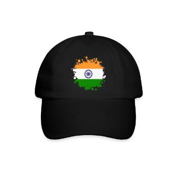 Indien Fleck Klecks / Flagge Geschenk Asien - Baseballkappe - Schwarz/Schwarz - Vorne