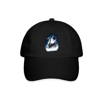 Heulender Wolf im Nachthimmel Airbrush-Design - Baseballkappe - Schwarz/Schwarz - Vorne