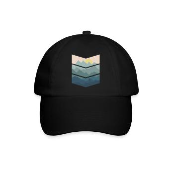 Berge Natur geometrisch Wandern Wanderurlaub - Baseballkappe - Schwarz/Schwarz - Vorne