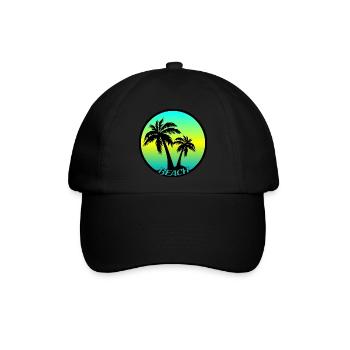Buntes Beach Logo mit Palmen - Baseballkappe - Schwarz/Schwarz - Vorne