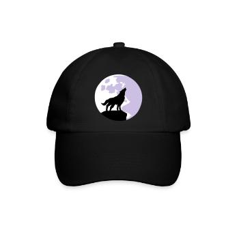 Wolf und Vollmond - Baseballkappe - Schwarz/Schwarz - Vorne
