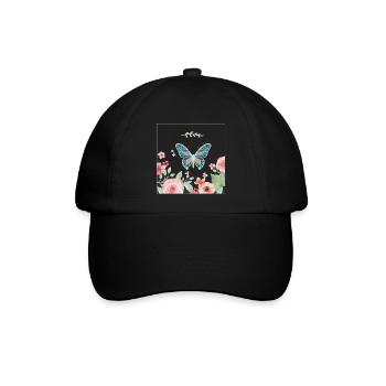 Schmetterling Butterfly Blumen Flower - Baseballkappe - Schwarz/Schwarz - Vorne