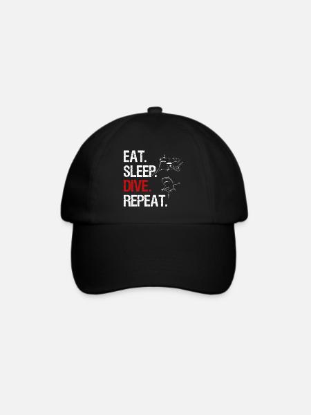 Eat Sleep Dive Repeat - Hammerhai - Baseballkappe - Schwarz/Schwarz