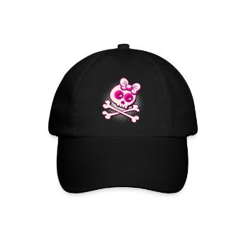 Cooles Totenkopf T-Shirt mit gekreuzten Knochen - Baseballkappe - Schwarz/Schwarz - Vorne