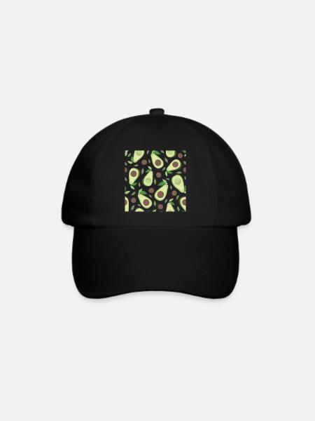 Aubergine und Avocado Muster - Baseballkappe - Schwarz/Schwarz