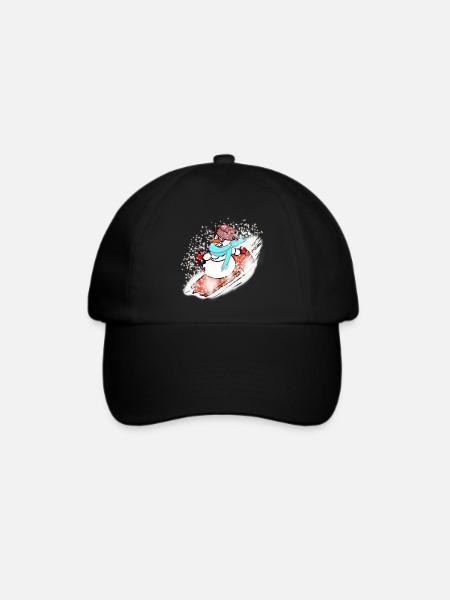 Schneemann mit Schal und Snowboard - Baseballkappe - Schwarz/Schwarz