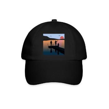 Angeln See Fischen Sonnenuntergang Sonne Sommer - Baseballkappe - Schwarz/Schwarz - Vorne