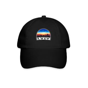 Lviv Ukraine Skyline Vintage Sonnenuntergang Reisen Souveni - Baseballkappe - Schwarz/Schwarz - Vorne