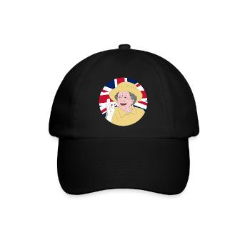 Königin Elisabeth II. mit Britischer Flagge - Baseballkappe - Schwarz/Schwarz - Vorne