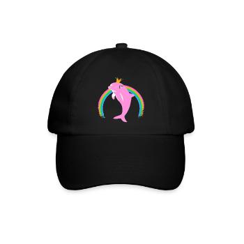 Regenbogen Delfin goldene Krone Rosa - Baseballkappe - Schwarz/Schwarz - Vorne