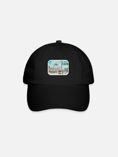 Uk Wahrzeichen Aquarell Skizze Gemälde Illustratio - Baseballkappe - Schwarz/Schwarz