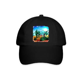 Kakteen in einer Wüstenlandschaft - Baseballkappe - Schwarz/Schwarz - Vorne