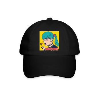 Teal Haar Pop-Art Heldin - Baseballkappe - Schwarz/Schwarz - Vorne