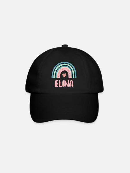Elina Name Regenbogen Baby - Baseballkappe - Schwarz/Schwarz