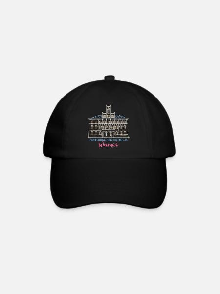 Weimar, historisches Rathaus, Strichzeichnung - Baseballkappe - Schwarz/Schwarz