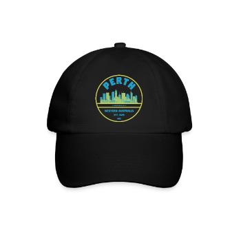 Perth Skyline Vintage Abzeichen - Baseballkappe - Schwarz/Schwarz - Vorne