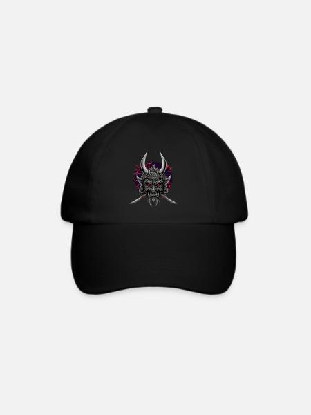 Japanische Oni Dämonenmaske - Böse mythische - Baseballkappe - Schwarz/Schwarz