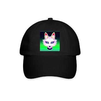 Kitsun Vaporwave Japanische Kami Vaporwave Kitsune - Baseballkappe - Schwarz/Schwarz - Vorne