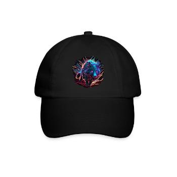 Wolf Neon Illustration Synthwave Art - Baseballkappe - Schwarz/Schwarz - Vorne
