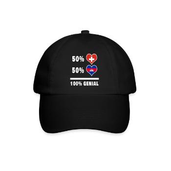 Kambodscha und Schweiz 100% Genial Flagge - Baseballkappe - Schwarz/Schwarz - Vorne
