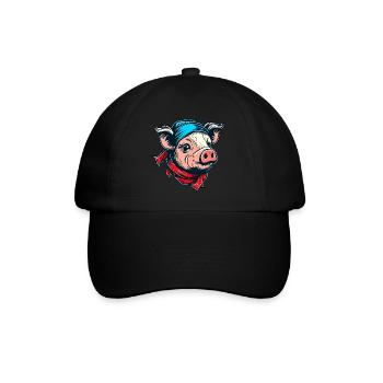 Schweinchen mit Kopftuch - Baseballkappe - Schwarz/Schwarz - Vorne