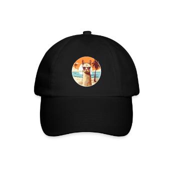 Lama am Strand mit Sonnenbrille - Baseballkappe - Schwarz/Schwarz - Vorne
