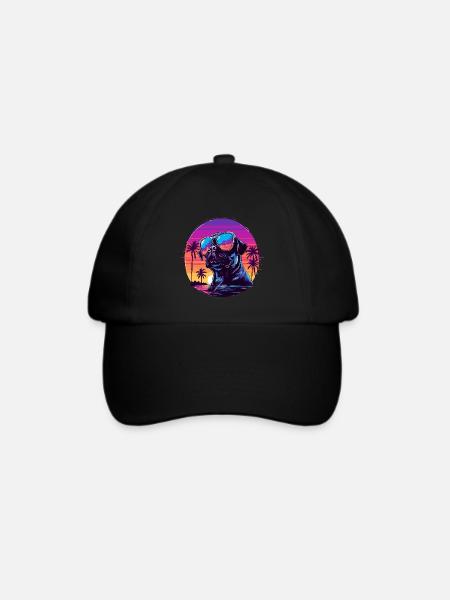 Retro Pug Dog - Baseballkappe - Schwarz/Schwarz