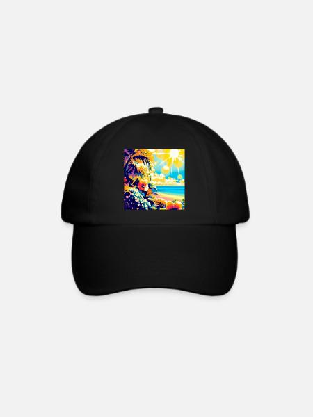 Tropischer Retro Strand und Sonnenschein - Baseballkappe - Schwarz/Schwarz
