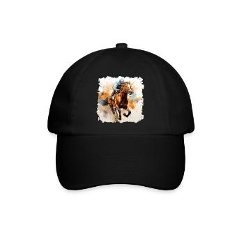 Pferd und Jockey auf der Rennbahn - Baseballkappe - Schwarz/Schwarz - Vorne