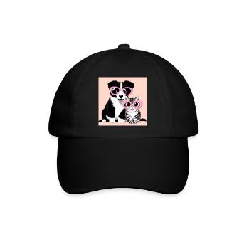 Katze und Hund in rosa Brille - Baseballkappe - Schwarz/Schwarz - Vorne